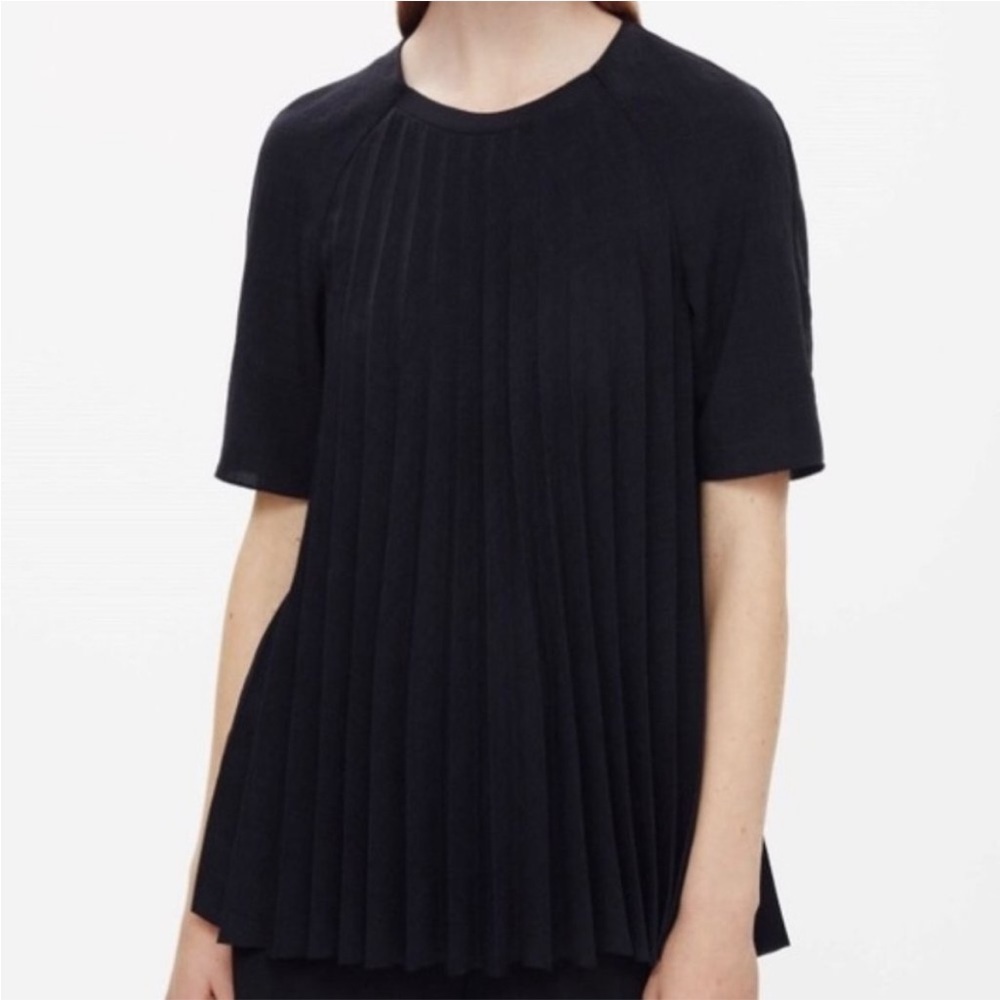 COS Black Pleated Short Sleeve Top